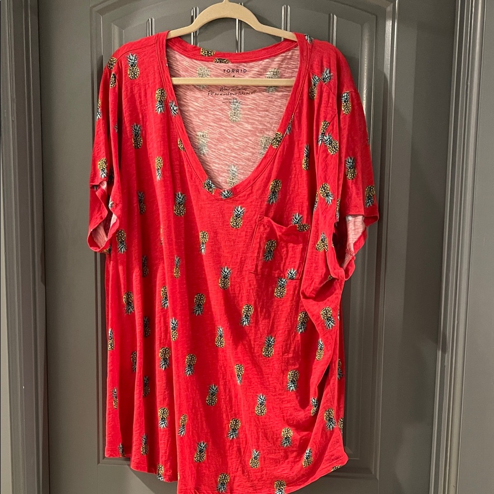 Torrid Red Pineapple Print Short Sleeve Top
